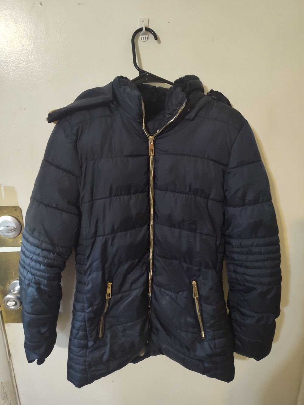 Men's Quilted Puffer Jacket with Hood - Navy